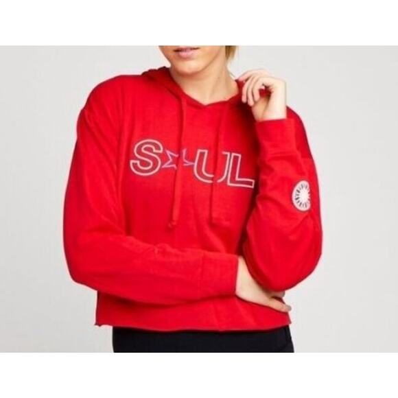 soulcycle Tops - Soulcycle Cropped Long Sleeve Red Graphic Hoodie Size X-Small A003293
